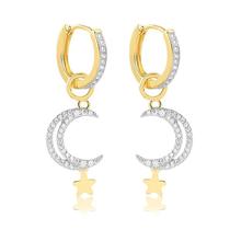 Brinco Click Com Lua Estrela Pedras Zircônia Folheado A Ouro Brinco Click Com Lua Estrela Pedras Zircônia Folheado A Ouro
