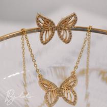 Brinco + colar borboleta dourado