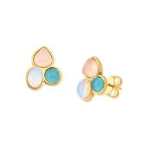 Brinco com 3 Pedras Quartzo Rosa, Opalina e Ágata Azul Céu Brinco com 3 Pedras Quartzo Rosa, Opalina e Ágata Azul Céu