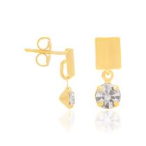 BRINCO COM BASE RETÂNGULAR E CRISTAL REDONDO Brinco feminino folheado a ouro 18k joia antialérgica presente feminino mulheres