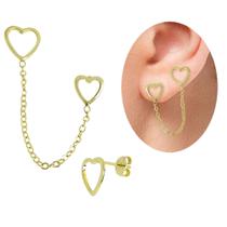 Brinco Com Coração Duplo E Coração Solitário PRI Style Folheado A Ouro 18K Antialérgico