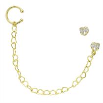 Brinco Com Corrente E Zircônia PRI Style Folheado A Ouro 18K Antialérgico