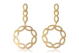Brinco Com Fio E Círculo Com Arcos Folheado Em Ouro 18K