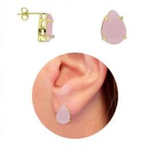 Brinco Com Pedra Acrílica De Gota PRI Style Folheado A Ouro 18K Antialérgico Na Cor Rosa