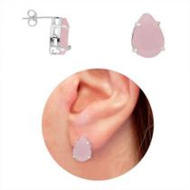 Brinco Com Pedra Acrílica De Gota PRI Style Folheado A Prata Antialérgico Na Cor Rosa