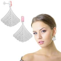 Brinco Com Pedra Acrílica E Adereço De Leque PRI Style Folheado A Prata Antialérgico BSPRI3074 P