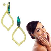 Brinco Com Pedra Navete Grande Em Acrílico PRI Style Folheado A Ouro 18K Antialérgico BSPRI4006