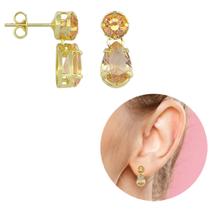 Brinco Com Pedra Redonda De Gota PRI Style Folheado A Ouro 18K Antialérgico