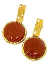 Brinco com pedra redonda natural brasileira pendente banhado a ouro 18k possebon Brinco com pedra redonda natural brasileira pendente banhado a ouro 18k possebon
