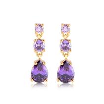 Brinco Com Pedras Ametista Roxo Feminino Folheado A Ouro 18k Brinco Com Pedras Ametista Roxo Feminino Folheado A Ouro 18k
