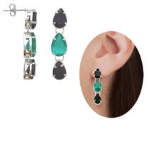 Brinco Com Pedras De Vidro Lapidado De Gota PRI Style Folheado A Prata Antialérgico BSPRI4041 P Brinco Com Pedras De Vidro Lapidado De Gota PRI Style Folheado A Prata Antialérgico BSPRI4041 P