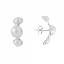 Brinco Com Três Meia-Pérolas PRI Style Folheado A Prata Antialérgico BSPRI5224 P
