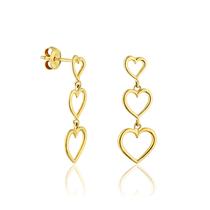 Brinco Comprido Vazado 3 Corações Ouro 18k