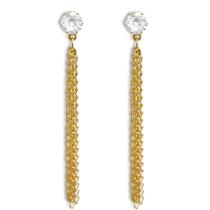 Brinco Comprido Zircônia Cristal e Correntes Banhado a Ouro 18K Semijoia