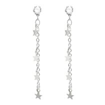 Brinco Comprido Zircônia e Estrelas Banhado a Prata