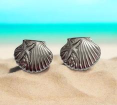 Brinco Concha com Estrela do Mar em Aço Inoxidável Estilo Praia e Elegância