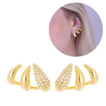 Brinco Concha Cravejado Feminino Ouro18k Prata925 Garantia Vitalícia