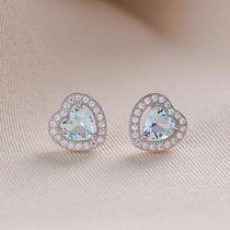 Brinco coração água marinha, micro zircônias pavê, AG925