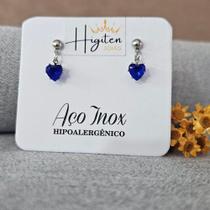 Brinco Coração Azul Feminino Aço Inox Hipoalérgico Com Pedra Não Enferruja Não Desbota Par Brinco Coração Azul Feminino Aço Inox Hipoalérgico Com Pedra Não Enferruja Não Desbota Par