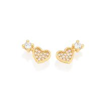 Brinco coração banhado a ouro 18k com zircônias - tam.único 5270630006 Brinco coração banhado a ouro 18k com zircônias - tam.único 5270630006