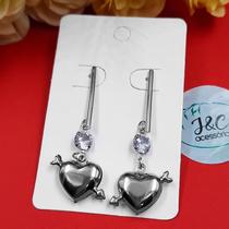 Brinco Coração com Flecha Zircônia Aço Inoxidável 316L Hipoalergênico