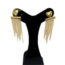 Brinco Coração com Franja Banhado Ouro Brinco Coração com Franja Banhado Ouro