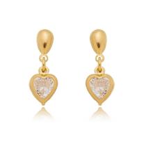 Brinco Coração Com Pendulo Zircônia Criança Banho Ouro 18K Brinco Coração Com Pendulo Zircônia Criança Banho Ouro 18K
