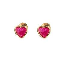 Brinco Coração Com Zircônias Vermelhas Em Ouro 18K