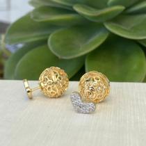 Brinco coração cravejado com tarraxa bola vazada : 08.4652 DOURADO