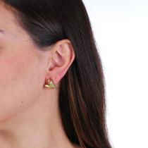 Brinco Coração Curvo com Pontos de Luz em Aço Inoxidável Dourado