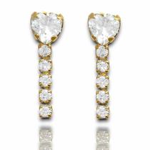 Brinco Coracão de Zirconia Cravejado Banhado Ouro 18k Semijoia