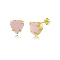 Brinco Coração de zircônia rosa Leitoso Folheado a Ouro 18K