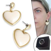 Brinco Coração Dourado Banho Ouro Amor Feminino Mulher