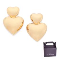 Brinco Coração Duplo Banhado a Ouro Rommanel 527416 Brinco Coração Duplo Banhado a Ouro Rommanel 527416