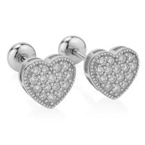 Brinco Coração em Prata De Lei 7 mm com 40 Zircônias