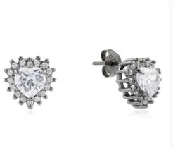 Brinco Coração em Zircônia Banhado em Ródio Negro Brinco Coração em Zircônia Banhado em Ródio Negro