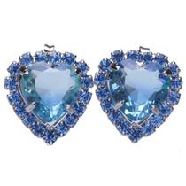 Brinco Coração Pedra Cristais Azul Folheado A Metalico