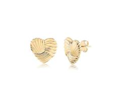 Brinco coração texturizado banhado a ouro - zircônias - 2cm x 2cm