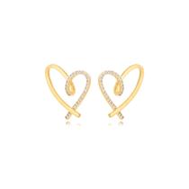 Brinco Coração Torcido Cravejado Banhado a Ouro 18k