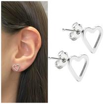 Brinco Coração Vazado Prata 925 Liso Pequeno Banhado Joias Brinco Coração Vazado Prata 925 Liso Pequeno Banhado Joias