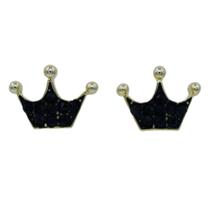 Brinco Coroa Strass Preto Semijoia Akasaki BC2427 Brinco Coroa Strass Preto Semijoia Akasaki BC2427