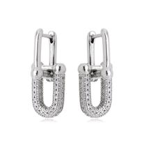 Brinco Corrente Elos Cravejado Banhado Ródio Branco Brinco Corrente Elos Cravejado Banhado Ródio Branco