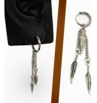 Brinco Corrente Unissex Pena Aço Inox Filtro Dos Sonhos Brinco Corrente Unissex Pena Aço Inox Filtro Dos Sonhos