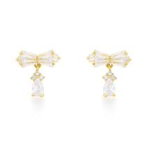 Brinco cristais laço com gota pendurada