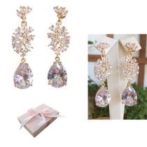 Brinco Cristal Colorido Zirconias Festa Luxo Semijoias Top