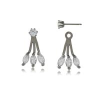 Brinco Cristal Ear Jacket Navete Mini Ródio Negro