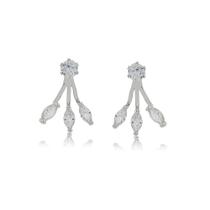 Brinco Cristal Ear Jacket Navete Mini Ródio