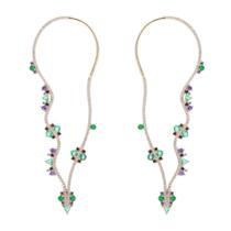 Brinco Cristal Paraiba Cristal Tanzanita Cristal Esmeralda Ear Jacket Encaixe Flores - Banho Ouro