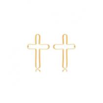 Brinco Cruz Lisa Vada Banhada Ouro 18K