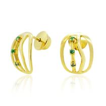 Brinco Curvas 1,5cm Com Esmeralda em Ouro 18K